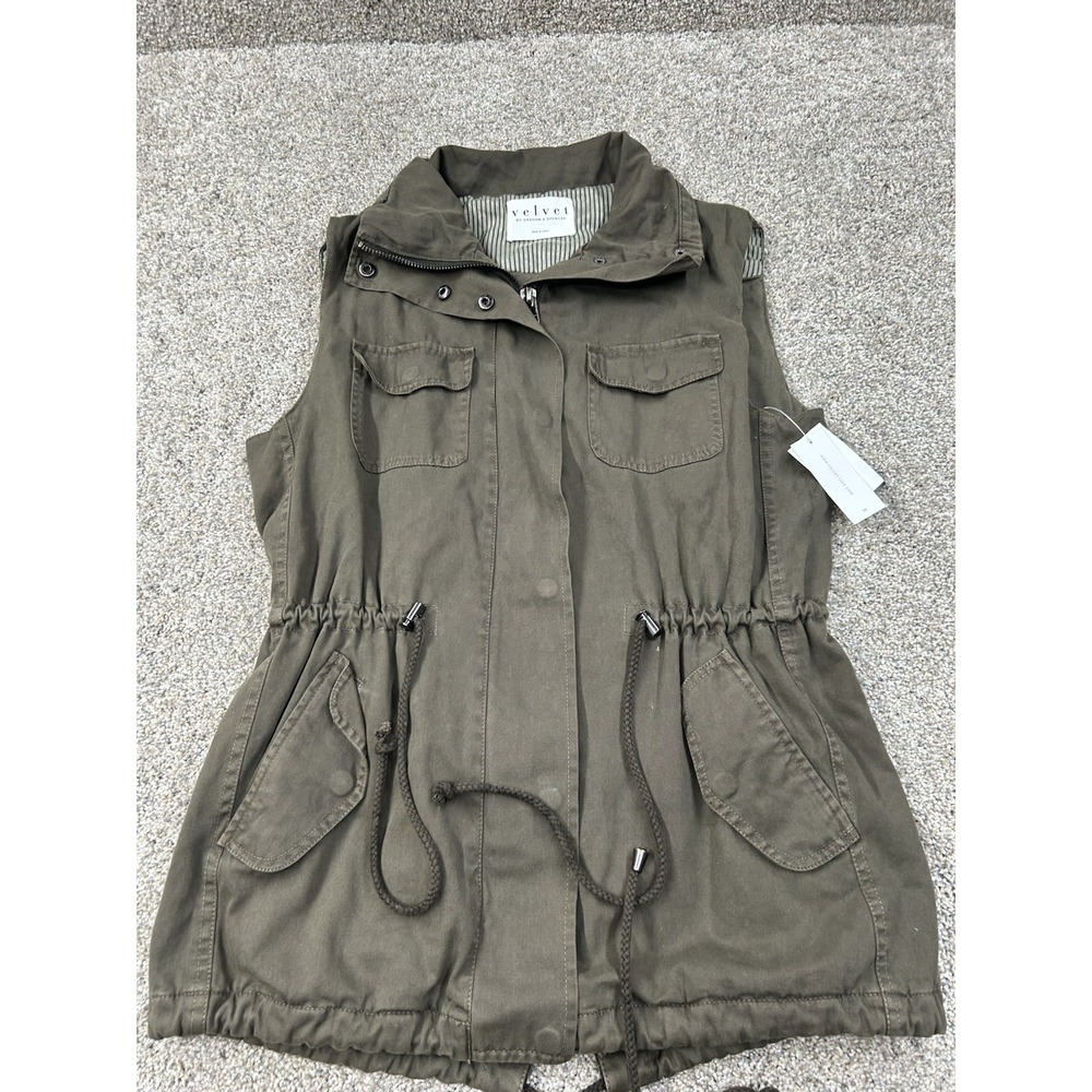 New Velvet by Graham & Spencer Removable Hood Green Vest Sz Med